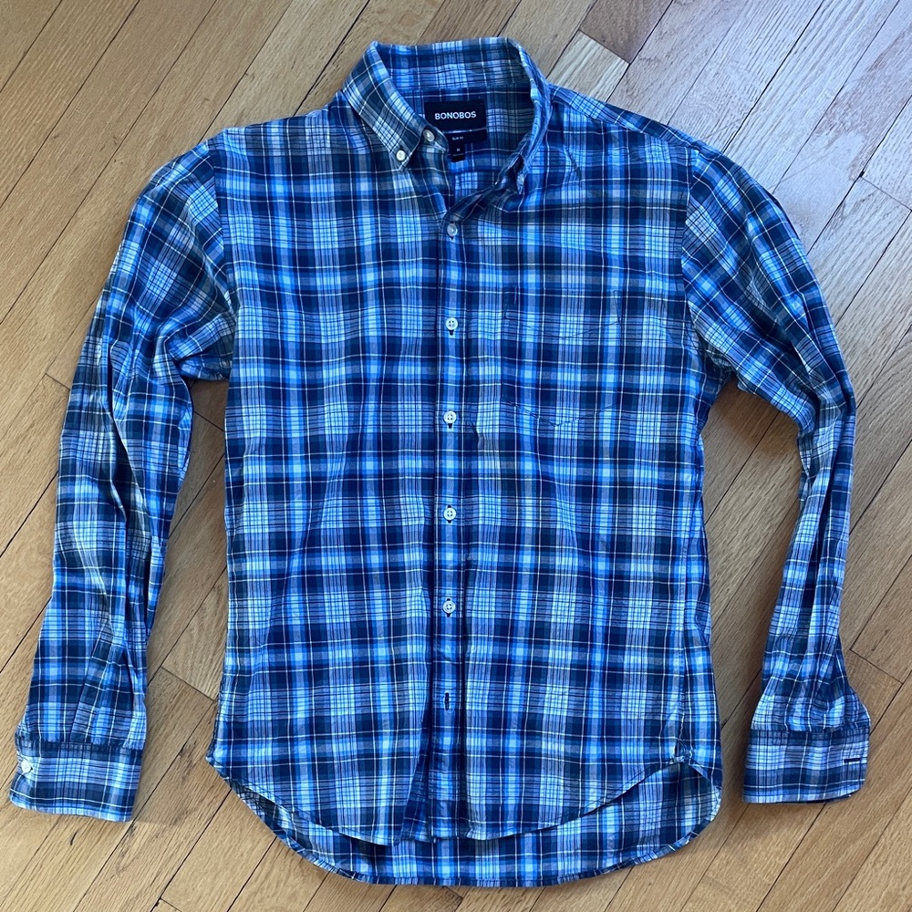 Bonobos Navy and White Plaid Casual Shirt